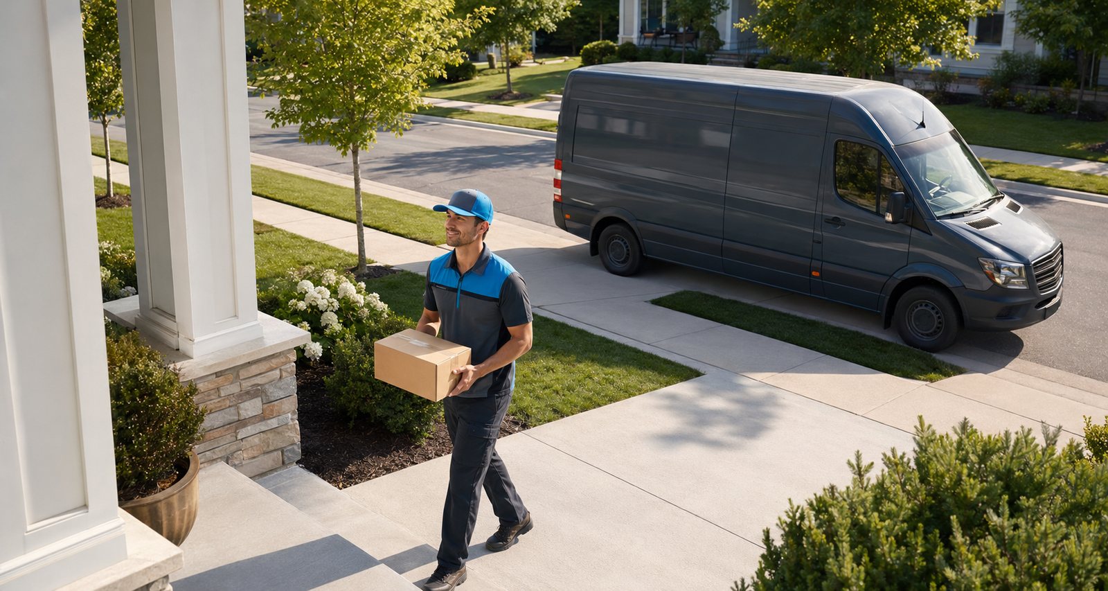 Heart Key Delivery Associate bringing a package to a customer's front door